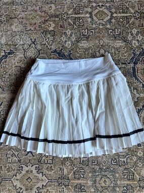 aerie White Pleated Skort with Black Hem Stripe